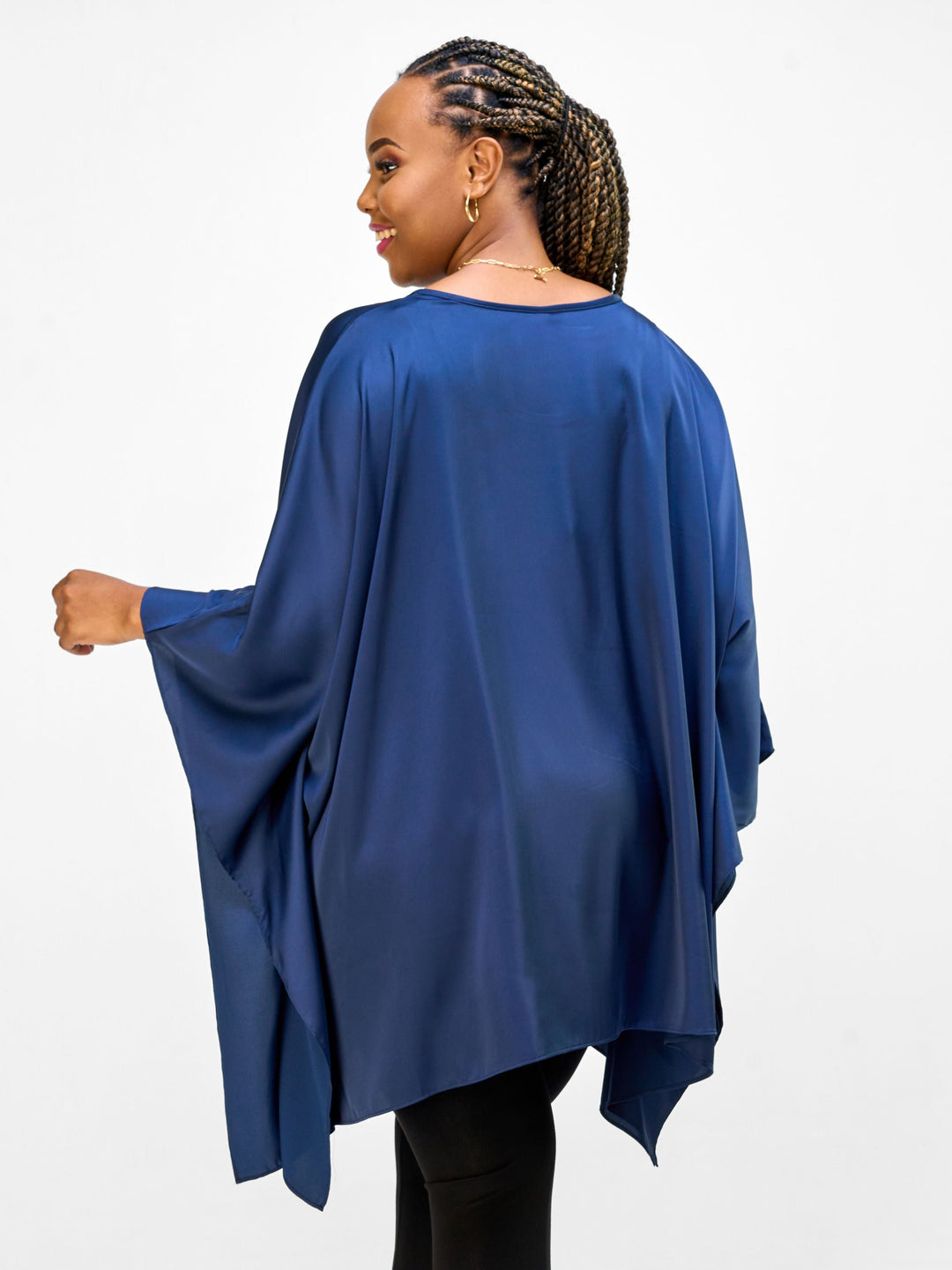 Vivo Nimali Hip Length Satin Kaftan - Navy Blue