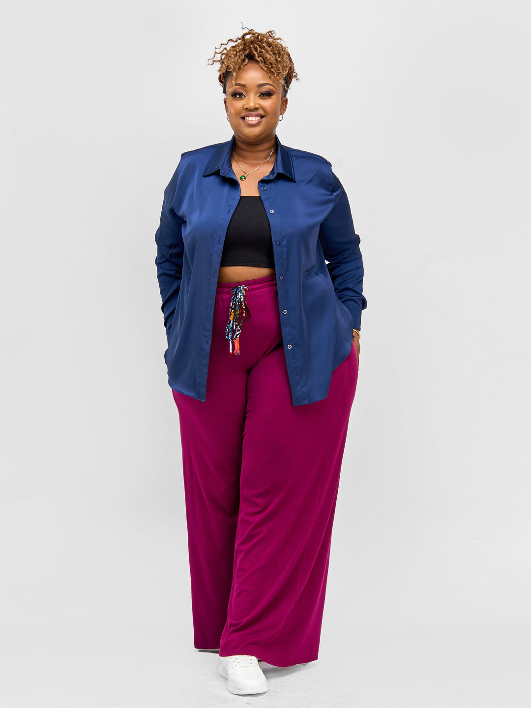 Vivo Essentials Palazzo Pants - Burgundy