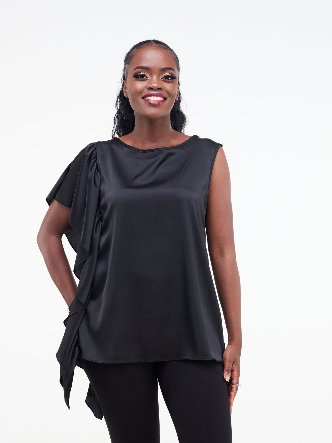 Vivo Nimali Side Flounce Top - Black