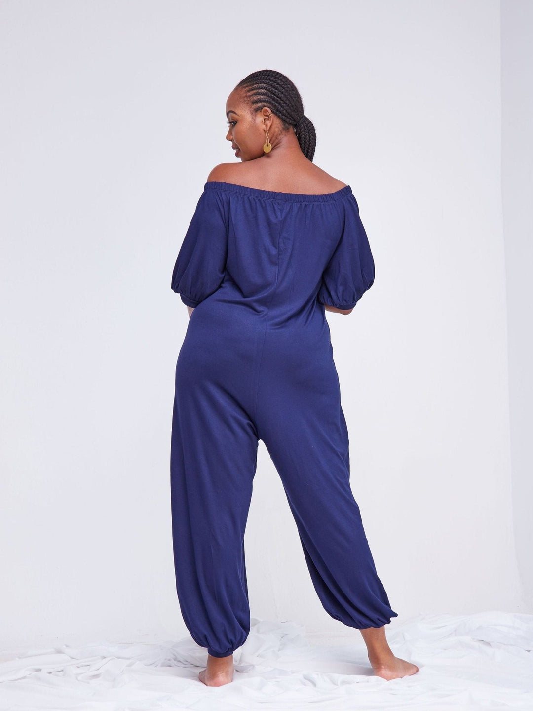 Vivo Essentials Off Shoulder Jumpsuit - Navy Blue