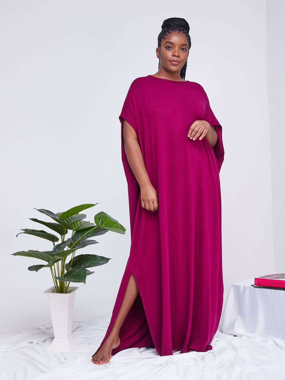 Vivo Essentials Drop Shoulder Maxi Dress - Burgundy