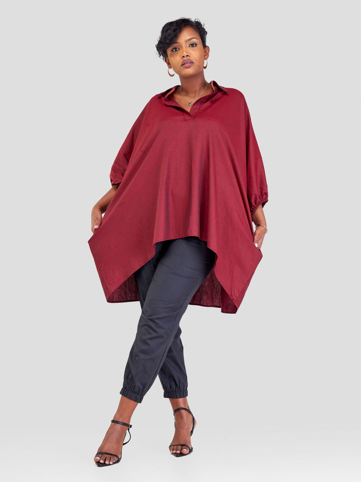 Safari Kikoy Tunic High Low Top - Dark Red