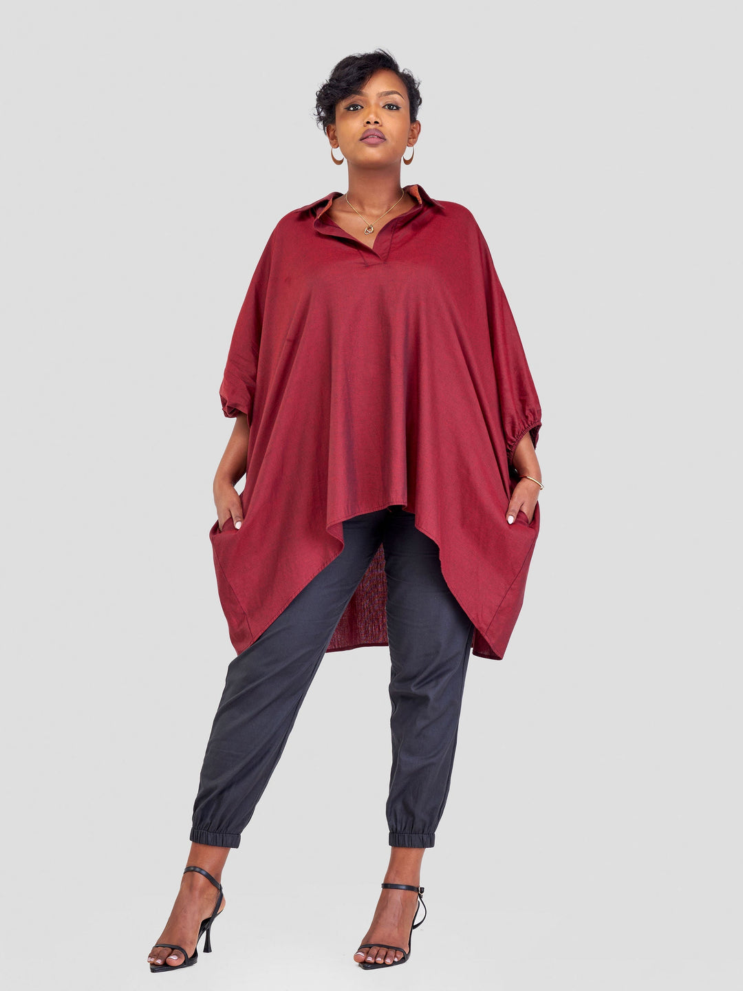 Safari Kikoy Tunic High Low Top - Dark Red