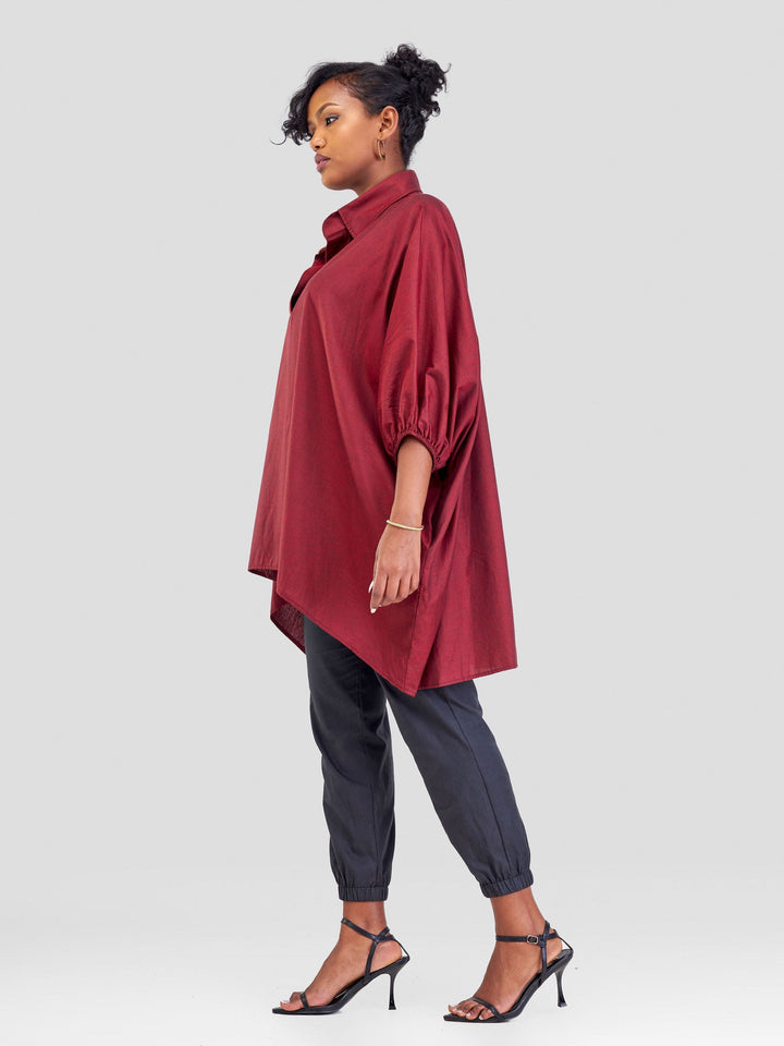 Safari Kikoy Tunic High Low Top - Dark Red