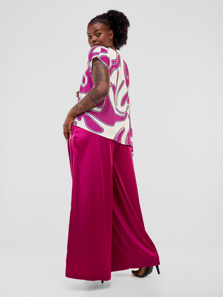 Vivo Sanyu Drop Shoulder Top - Purple / Cream Zazi Print