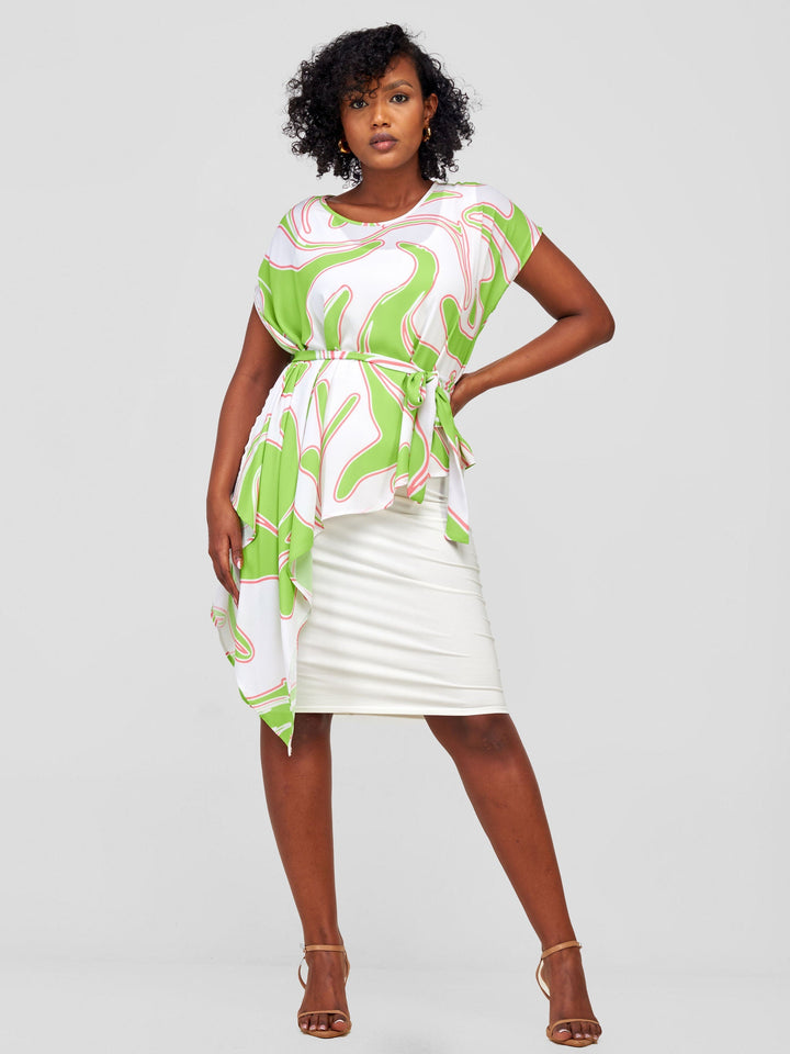 Vivo Sanyu Drop Shoulder Top - Lime Green / White Zazi Print