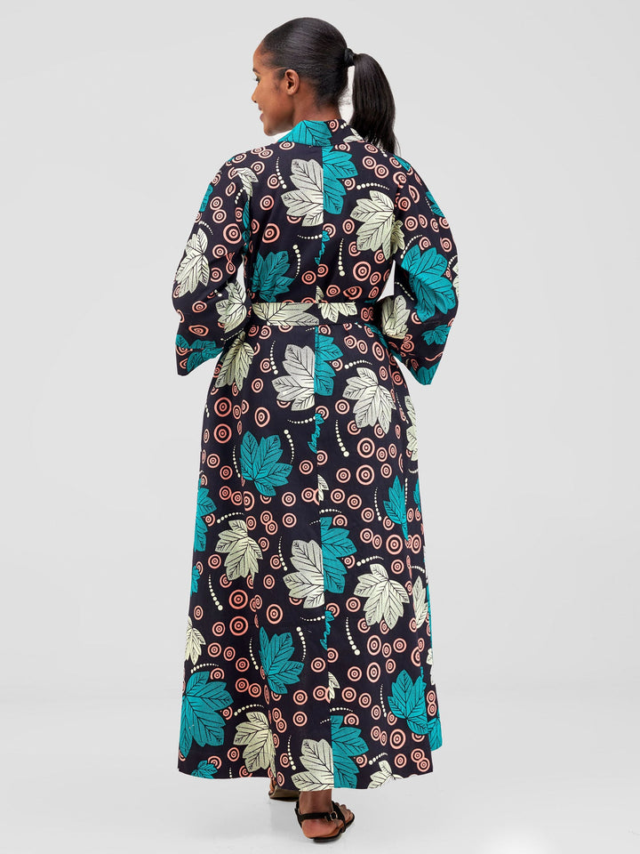 Vivo Full Length Kimono - Cream / Navy Print