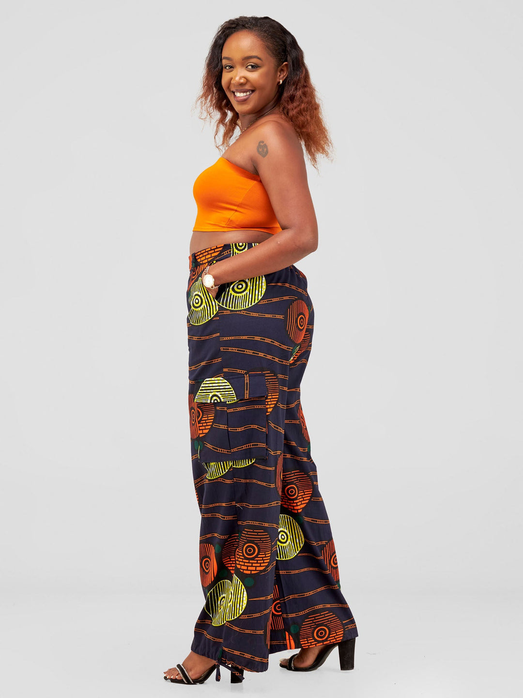 Vivo 2- Way Cargo Pants - Orange / Black Zuri Print